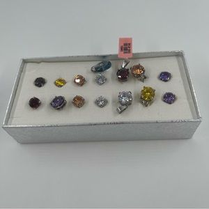 Vintage 15 Pc Set of Different Color Earring Studs & Matching Stud Pendant Charm